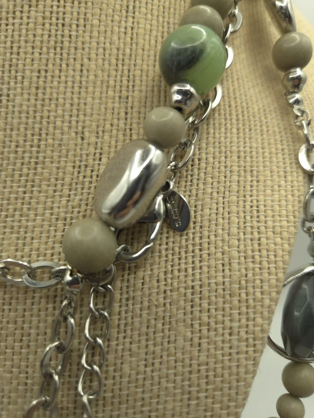 Chico's Green Labradorite Bead Multi-Strand Necklace Silver Accents Nature Fairy